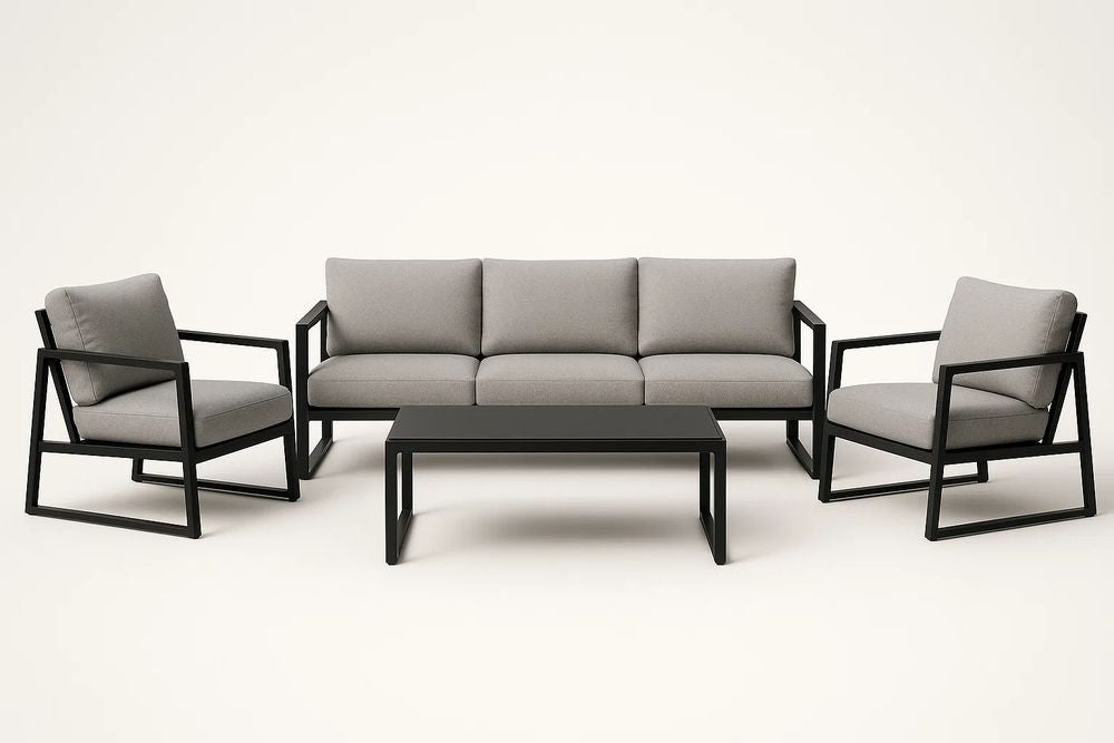 Grey Metal and Fabric Garden Furniture Set