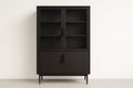 Wooden and glass sideboard with shelves and black doors, 200x100x40 cm