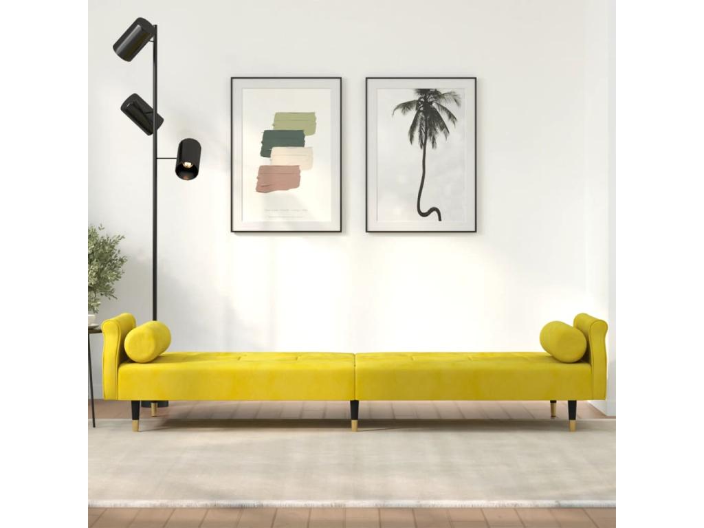 Sofa bed with yellow velvet cushions