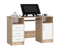 Akord ANA Computer Desk, Sonoma Oak, 124 cm, 1 Door, 3 Drawers, White Front