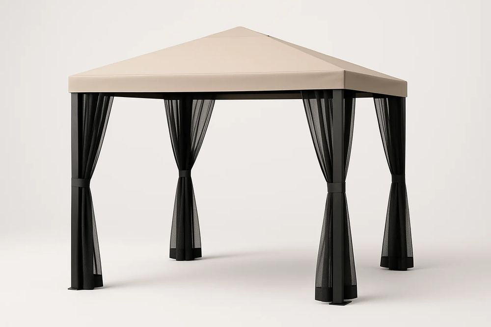 Garden gazebo in beige metal and fabric