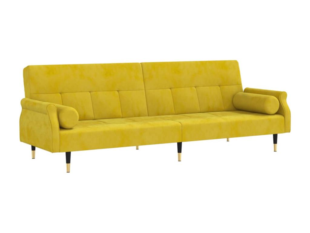 Sofa bed with yellow velvet cushions