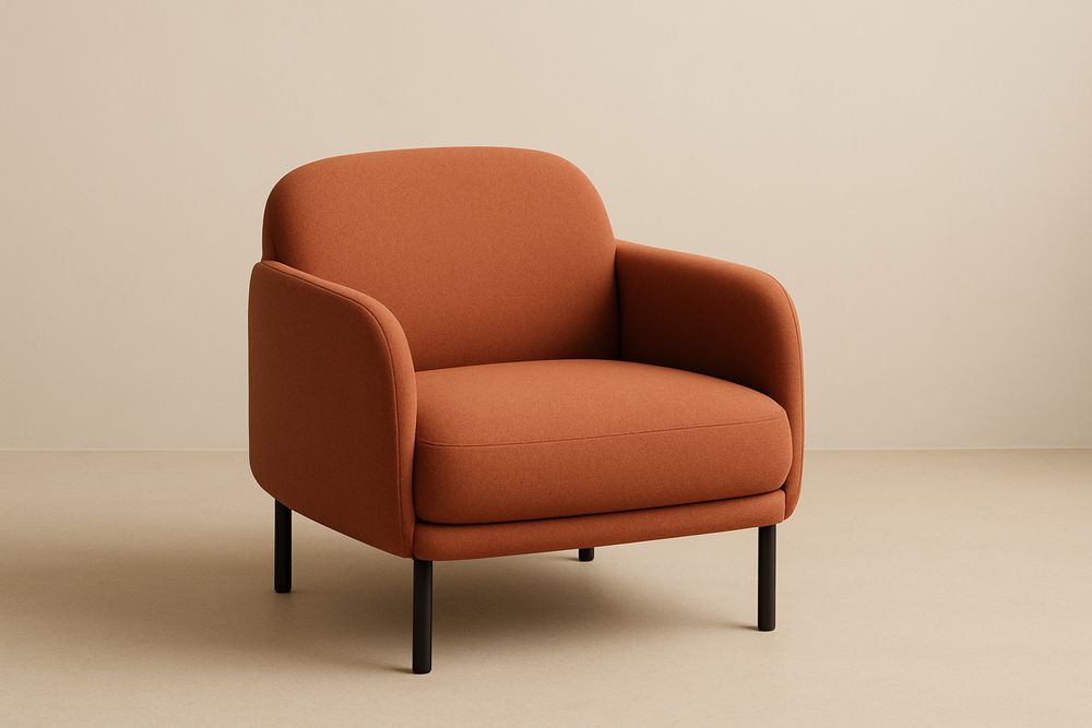 Armchair in orange polyester fabric