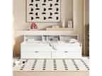 Children's bed 90x200 cm with 2 drawers and storage shelves, pine wood and white MDF