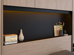 160x200 cm Bridge Bed with Storage - With LEDs - Natural and Black Slatted Base and Mattress - Homeolia