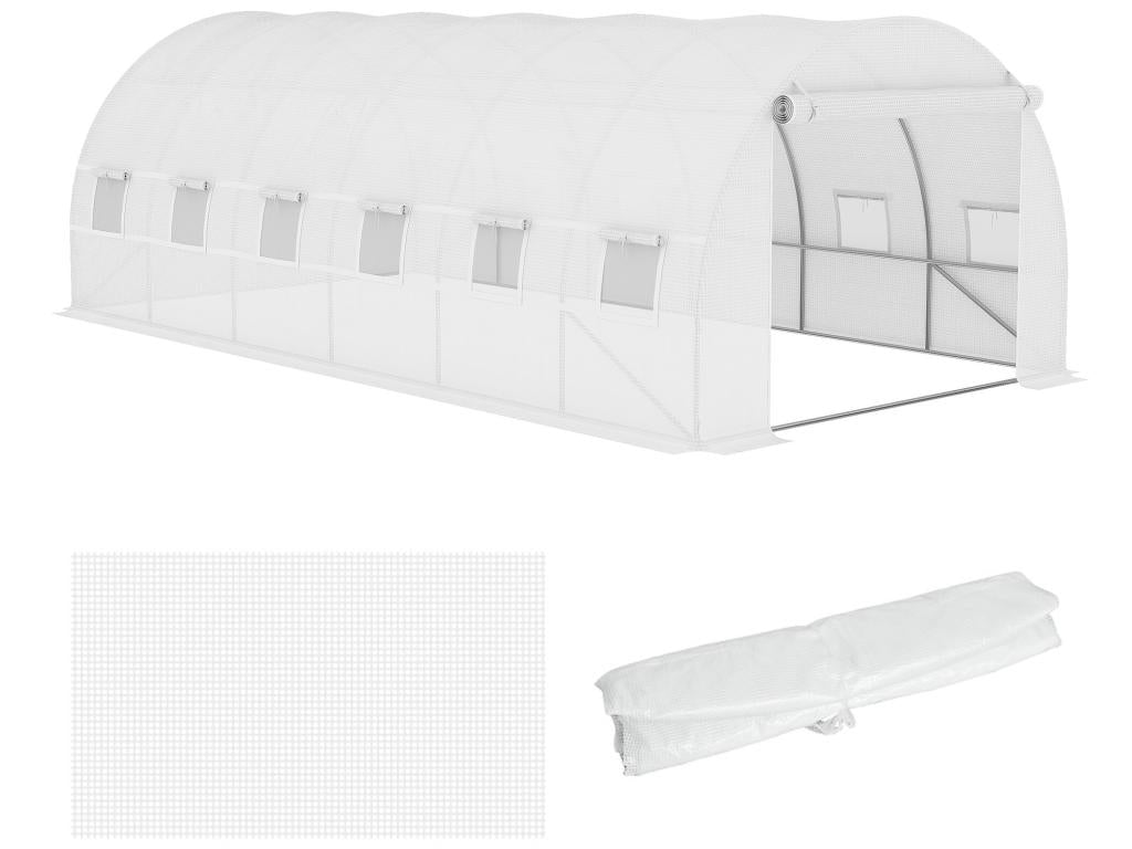 Replacement cover for 18 m² tunnel greenhouse, dimensions 6m x 3m x 2m, waterproof UV-resistant PE, 12 windows + zipped roll-up door, white
