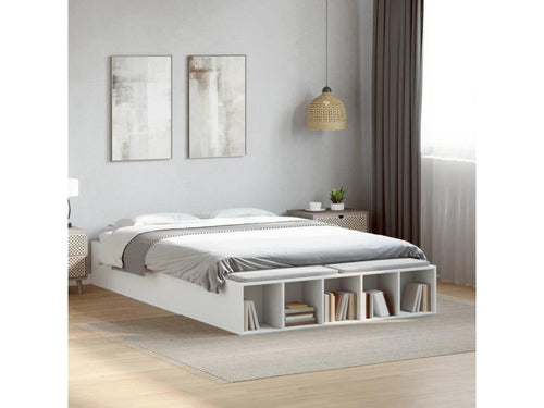 White bed frame 135x190 cm engineered wood