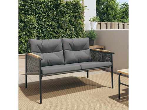 Garden bench with cushions, 116 cm, black steel