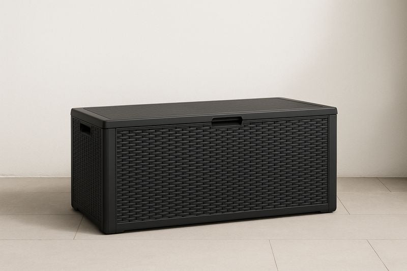 Black woven polypropylene outdoor storage box, 120x50x60 cm