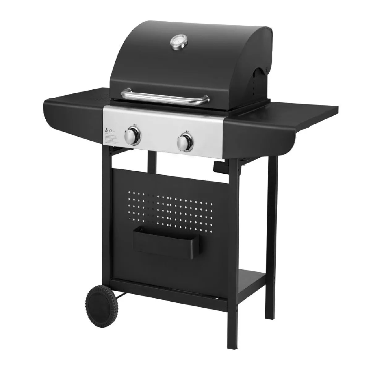 Qlima Gas BBQ in black satin steel, 2 burners, 600W, 2 wheels OKG102
