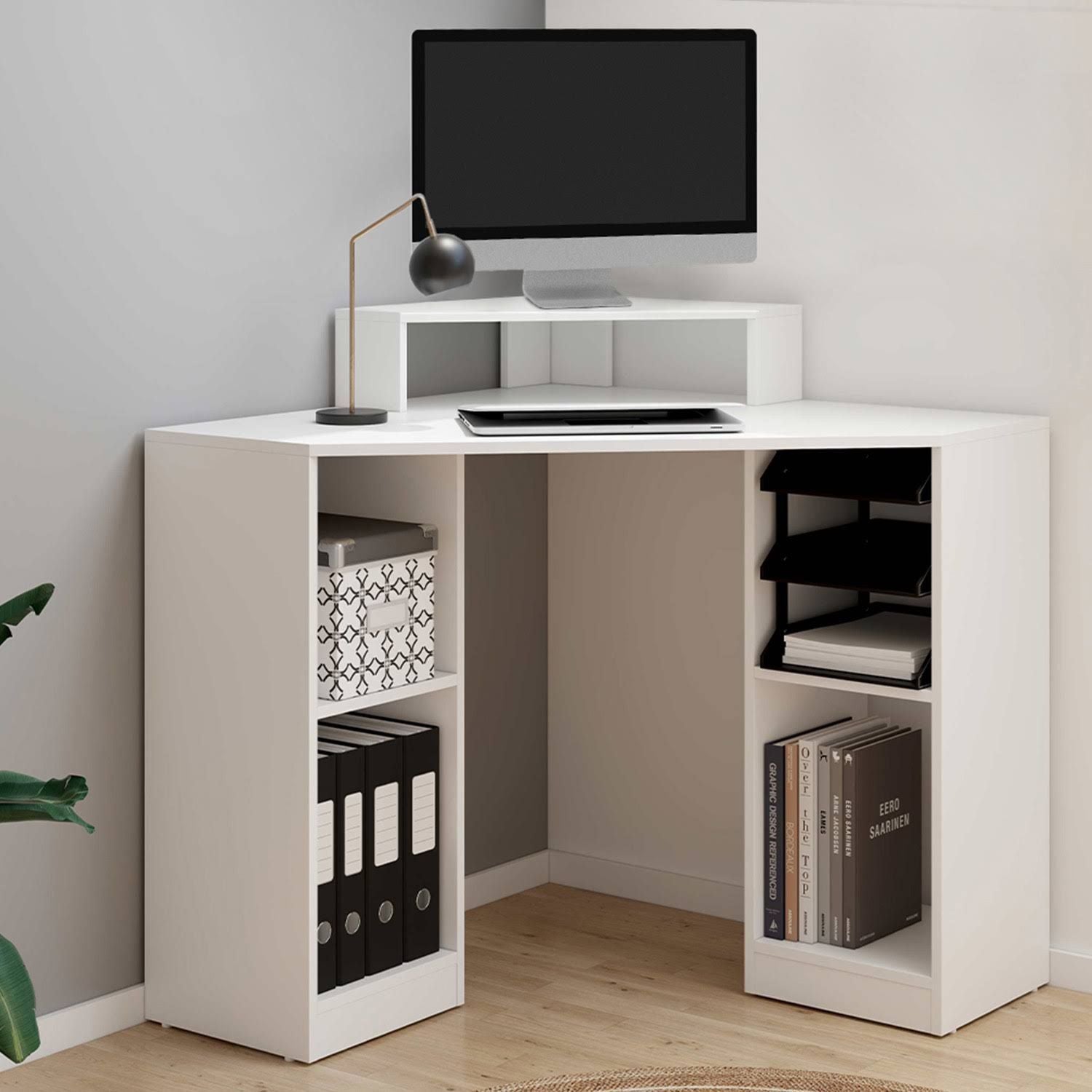 id market Harry White Corner Desk Space Saving Computer Desk with Storage