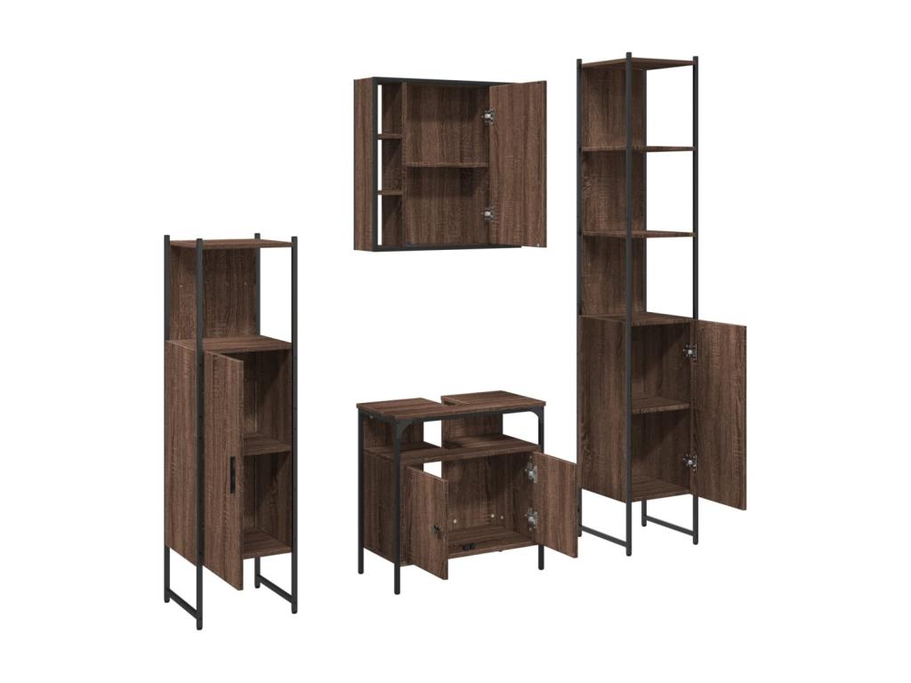 4-piece bathroom cabinet set in brown oak