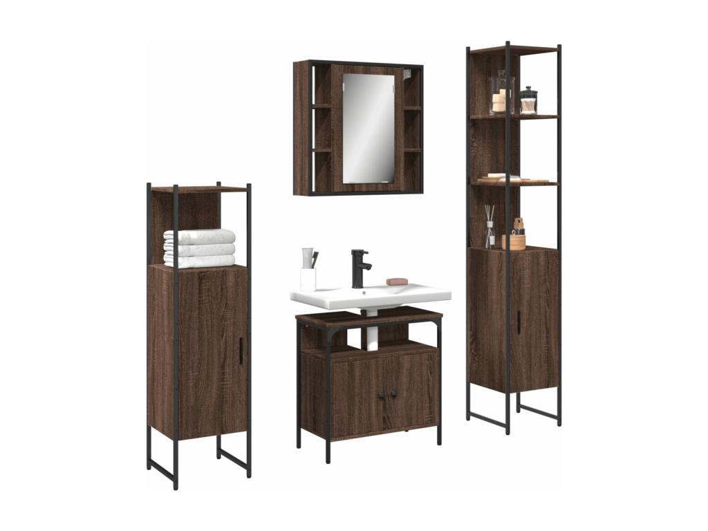 4-piece bathroom cabinet set in brown oak