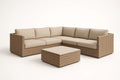 Beige synthetic rattan lounge set with polyester fabric cushions