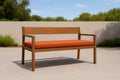 Solid wood outdoor bench with orange cushion, 150×60×80cm