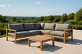 Wooden garden furniture set with grey polyester cushions