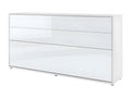Homeolia Wall Bed with Mattress Included, Horizontal, 90x200cm, Glossy White, Consus Folding Bed