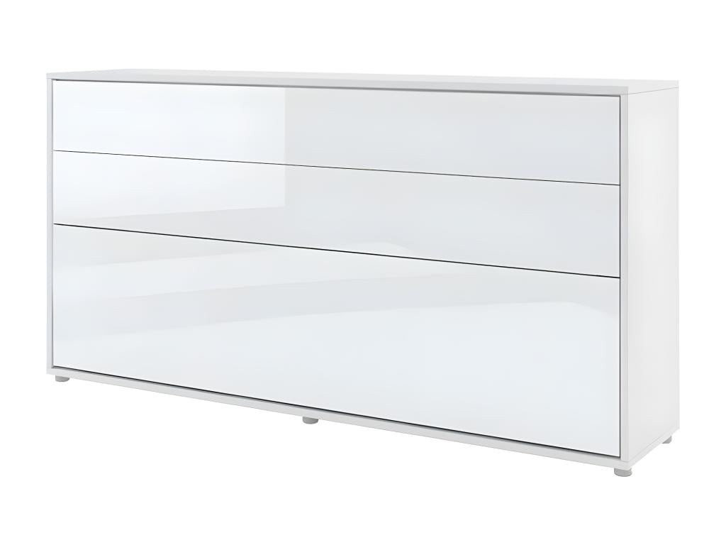 Homeolia Wall Bed with Mattress Included, Horizontal, 90x200cm, Glossy White, Consus Folding Bed